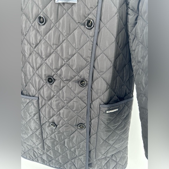 NWT $1350 Burberry Women’s Tything Diamond Quilted Double Coat Black Size M - Picture 3 of 16